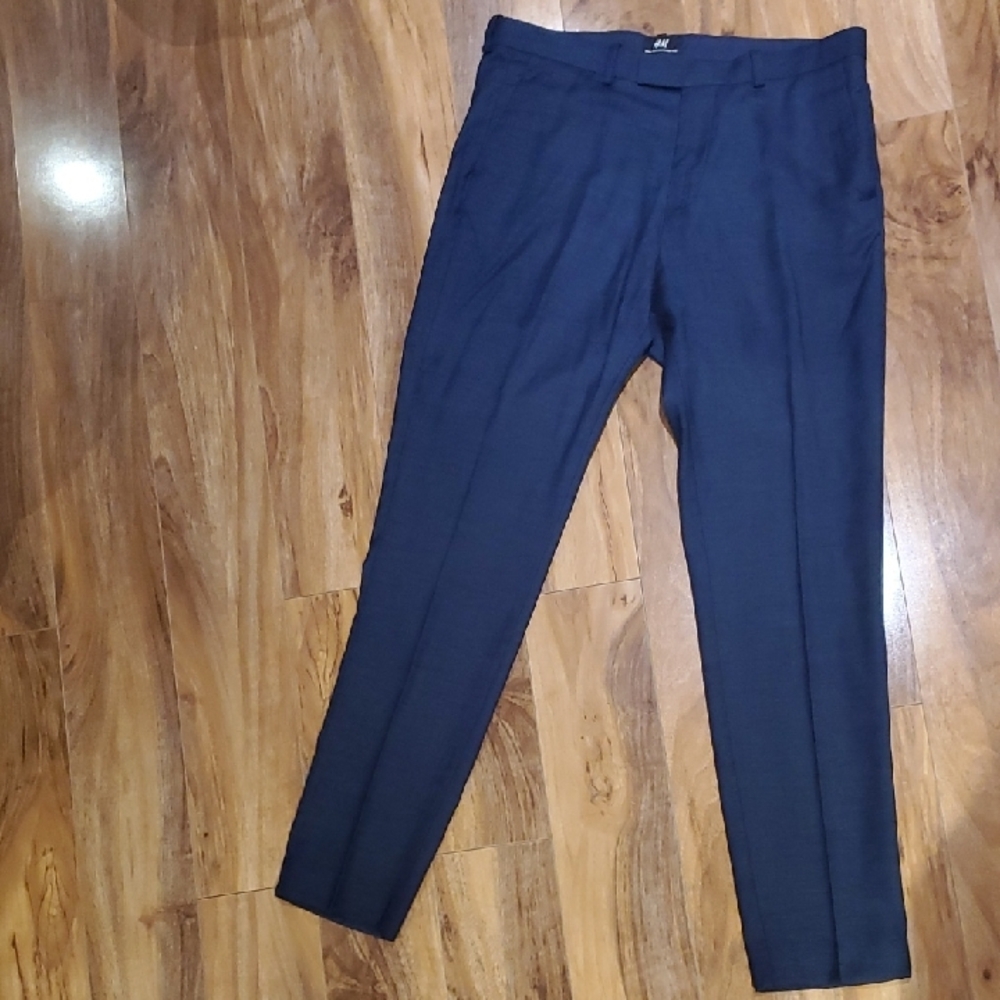 Blue Slim Fit Dress Pants with Tapered Leg